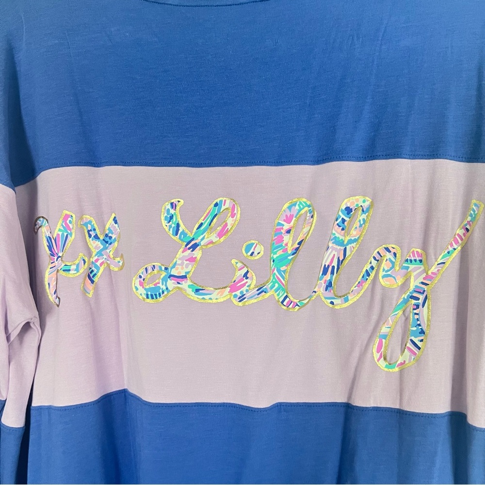 Lilly Pulitzer Lilac Freesia XX Happy As A Clam Finn Top Long Sleeve Luxletic - Picture 2 of 6